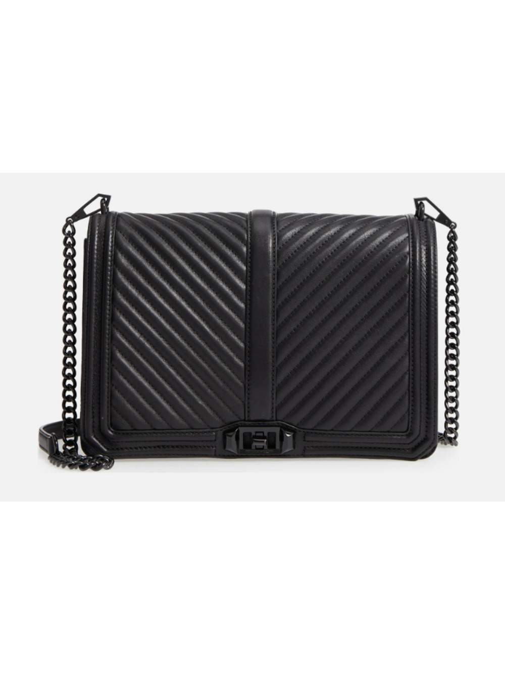 Rebecca Minkoff Chevron Jumbo Love Leather Shoulder Bag Black $398+ AUTHENTC